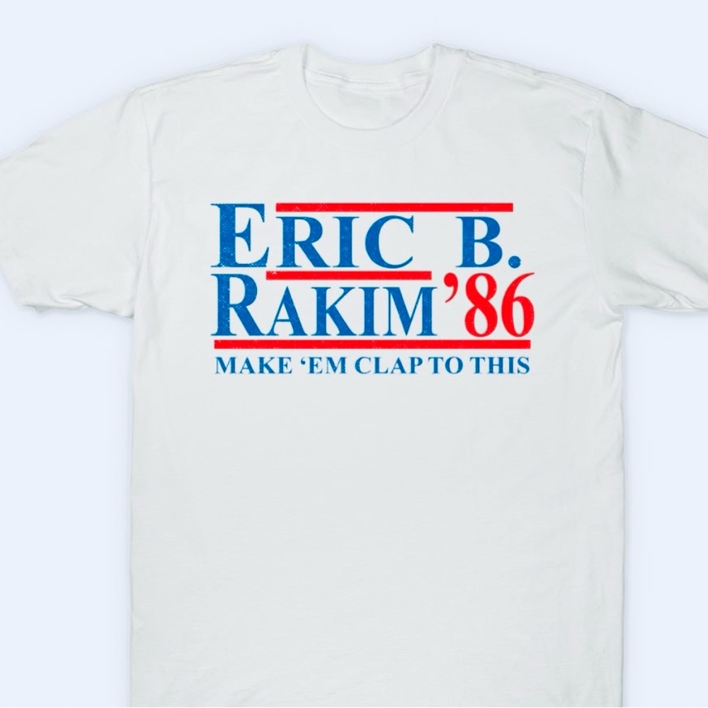 White Graphic Tee with Blue and Red Print